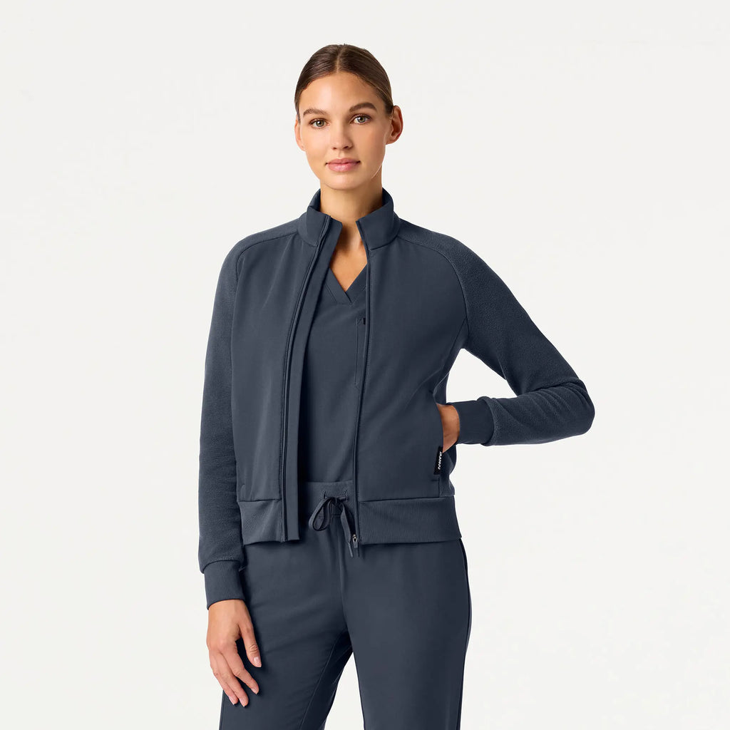 Jaanuu Scrubs Women's Cloud Hybrid Fleece Bomber Jacket Carbon Gray | scrub-supply.com