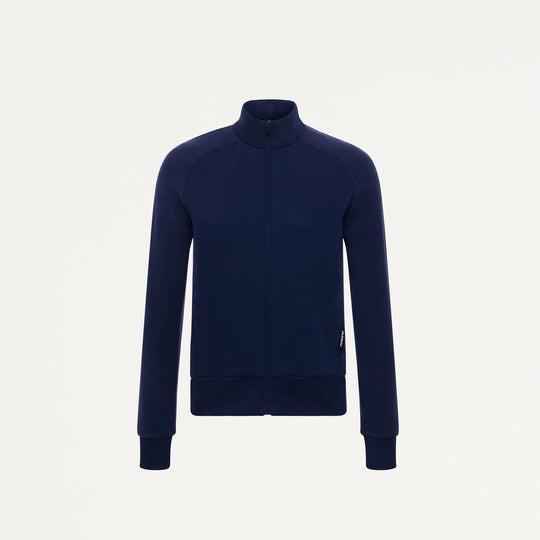 Jaanuu Scrubs Women's Cloud Hybrid Fleece Bomber Jacket Midnight Navy | scrub-supply.com