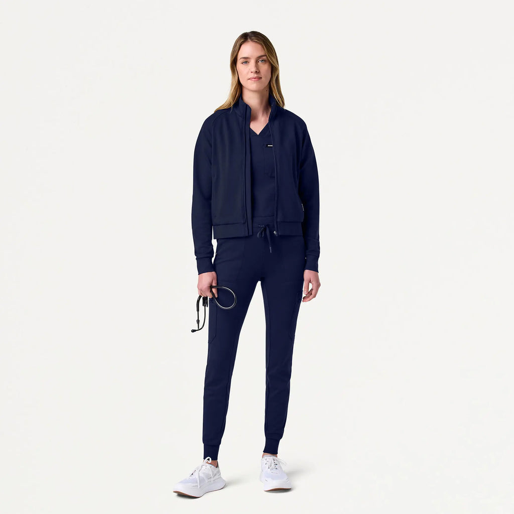 Jaanuu Scrubs Women's Kya ULTRAsoft Bomber Jacket Midnight Navy | scrub-supply.com
