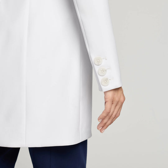 Jaanuu Scrubs Women's Linea 34" White Coat White | scrub-supply.com