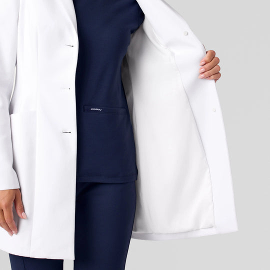 Jaanuu Scrubs Women's Linea 34" White Coat White | scrub-supply.com