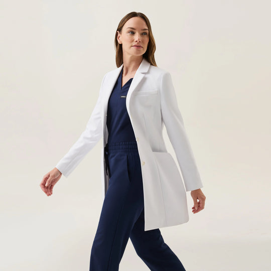 Jaanuu Scrubs Women's Linea 34" White Coat White | scrub-supply.com