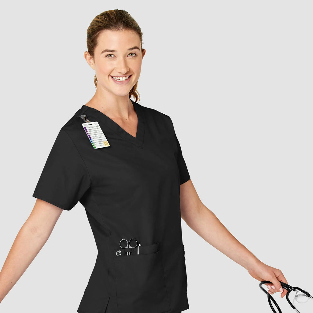 Wink Scrubs Women's WonderWORK V-Neck Scrub Top Black | scrub-supply.com