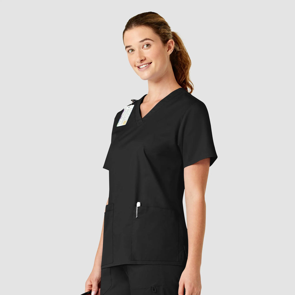 Wink Scrubs Women's WonderWORK V-Neck Scrub Top Black | scrub-supply.com