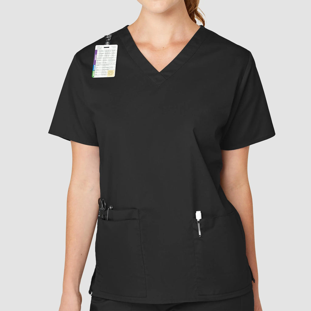 Wink Scrubs Women's WonderWORK V-Neck Scrub Top Black | scrub-supply.com