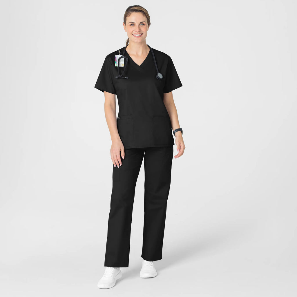 Wink Scrubs Women's WonderWORK V-Neck Scrub Top Black | scrub-supply.com