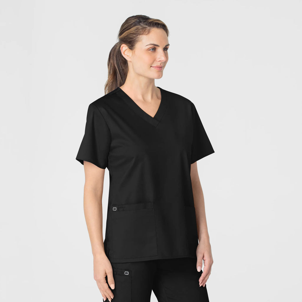 Wink Scrubs Women's WonderWORK V-Neck Scrub Top Black | scrub-supply.com