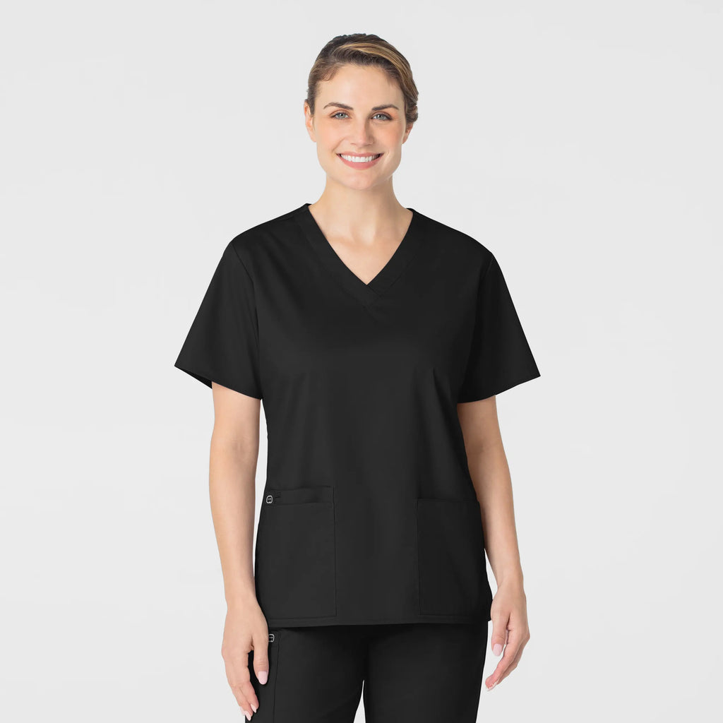 Wink Scrubs Women's WonderWORK V-Neck Scrub Top Black | scrub-supply.com