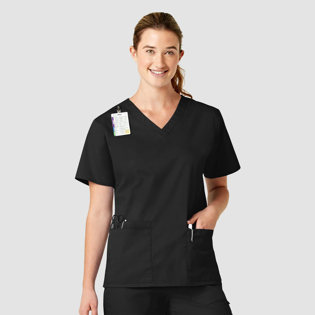 Wink Scrubs Women's WonderWORK V-Neck Scrub Top Black | scrub-supply.com