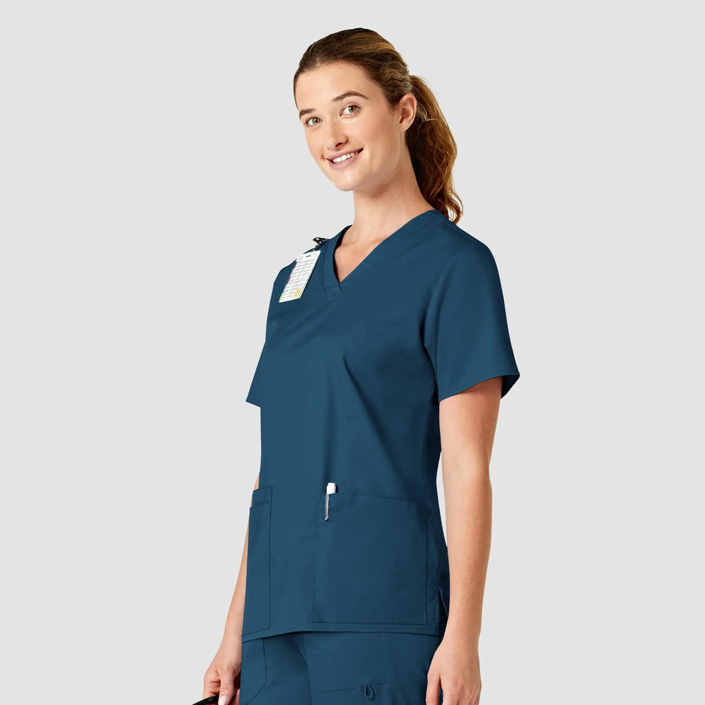 Wink Scrubs Women's WonderWORK V-Neck Scrub Top Caribbean Blue | scrub-supply.com