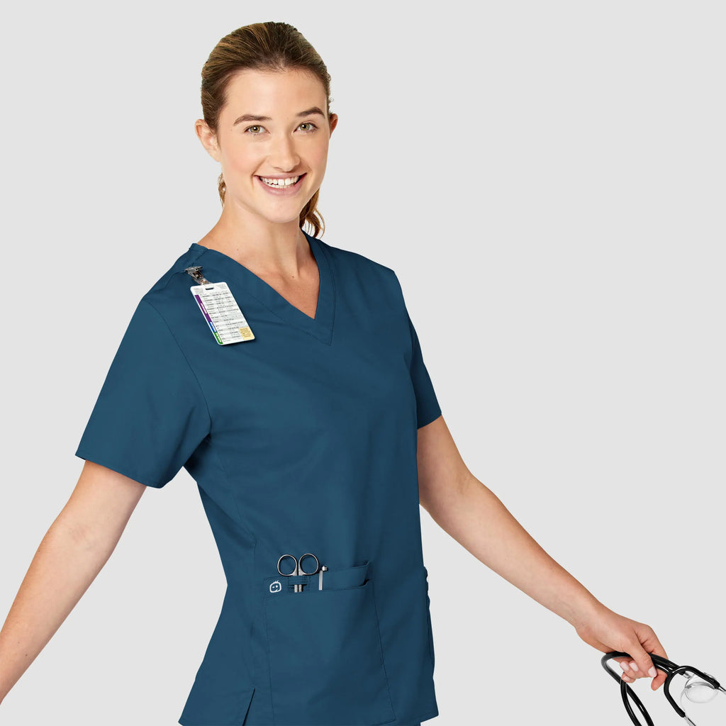 Wink Scrubs Women's WonderWORK V-Neck Scrub Top Caribbean Blue | scrub-supply.com