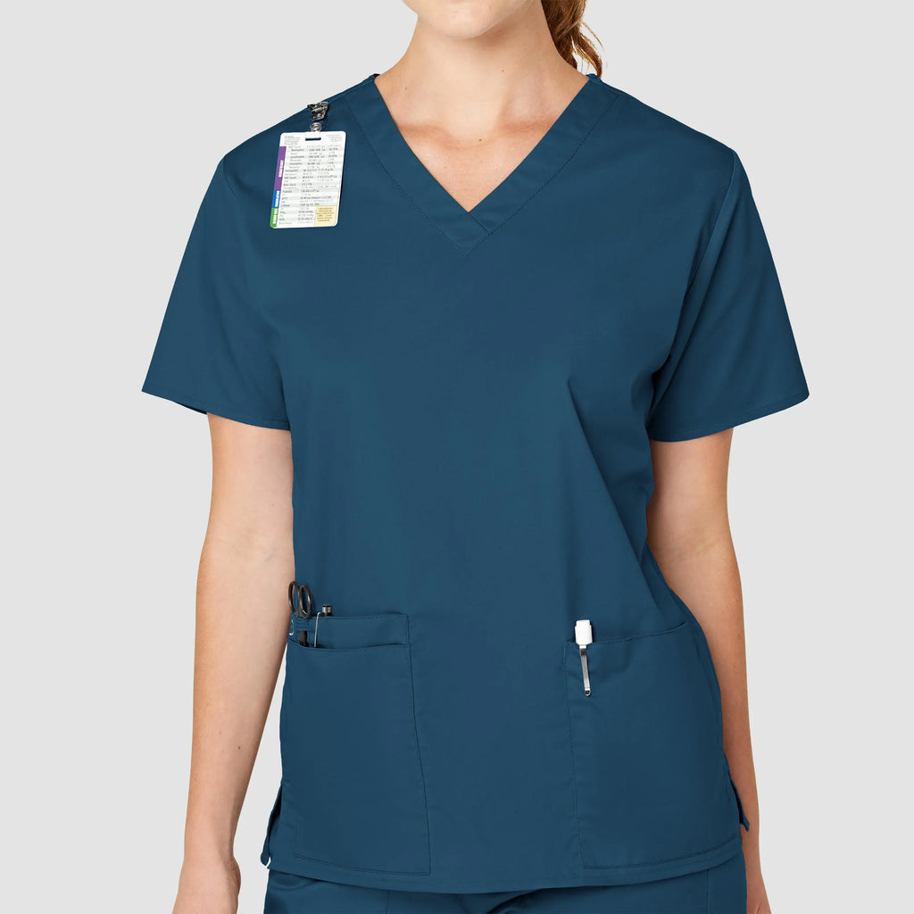 Wink Scrubs Women's WonderWORK V-Neck Scrub Top Caribbean Blue | scrub-supply.com