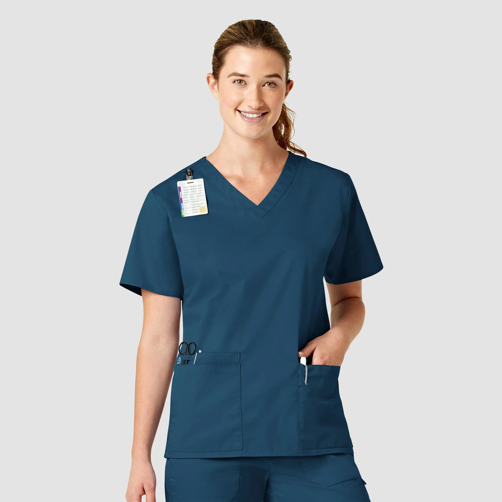 Wink Scrubs Women's WonderWORK V-Neck Scrub Top Caribbean Blue | scrub-supply.com