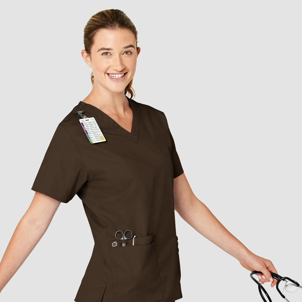 Wink Scrubs Women's WonderWORK V-Neck Scrub Top Chocolate | scrub-supply.com