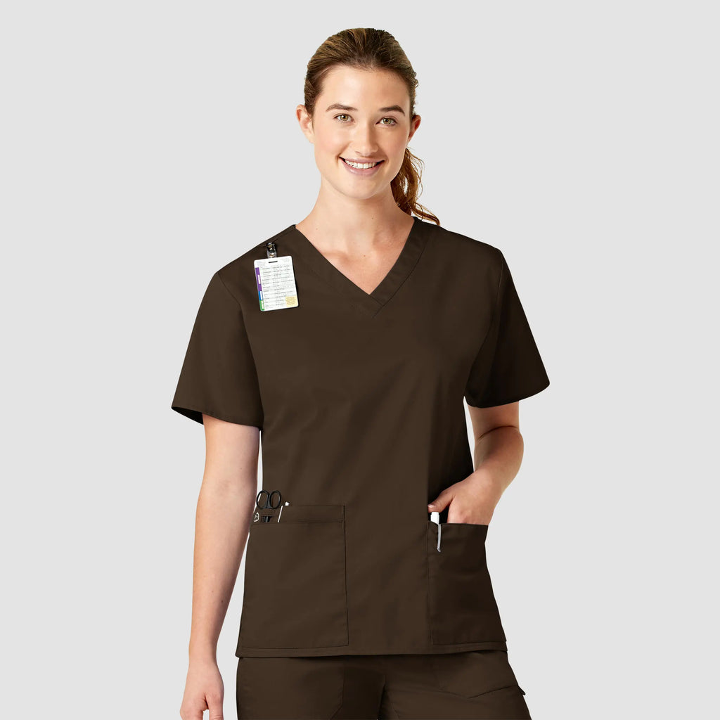 Wink Scrubs Women's WonderWORK V-Neck Scrub Top Chocolate | scrub-supply.com