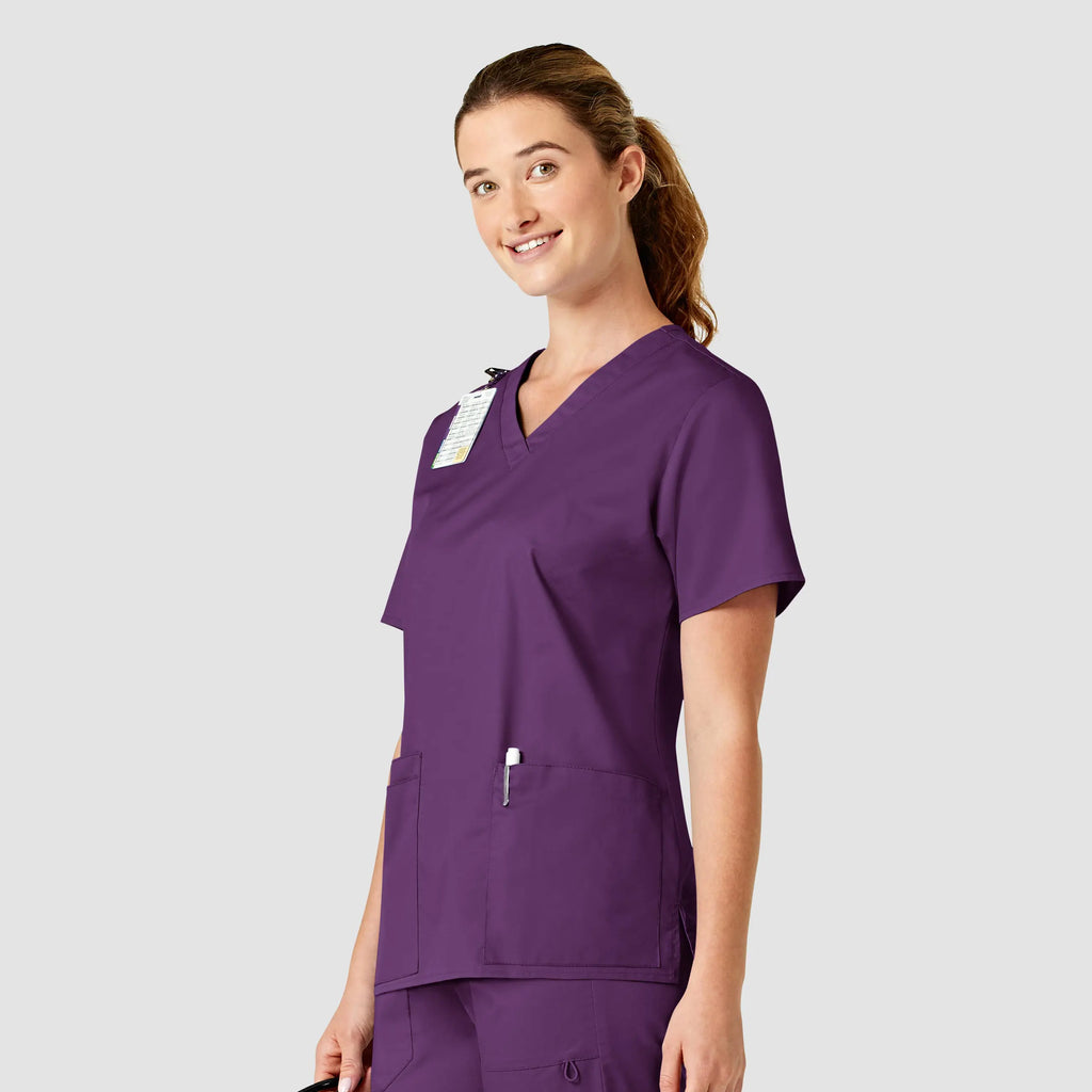 Wink Scrubs Women's WonderWORK V-Neck Scrub Top Eggplant | scrub-supply.com