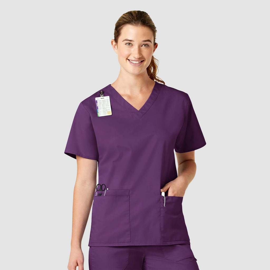 Wink Scrubs Women's WonderWORK V-Neck Scrub Top Eggplant | scrub-supply.com