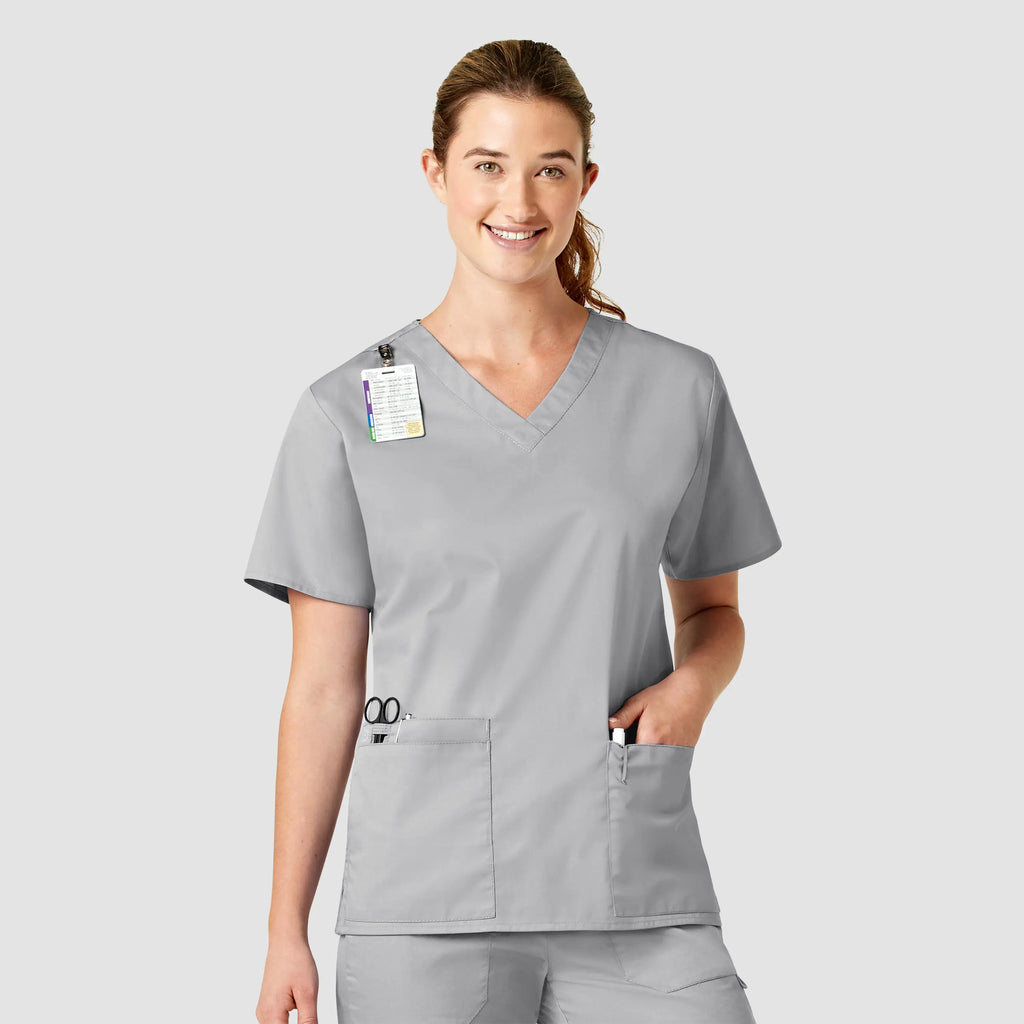 Wink Scrubs Women's WonderWORK V-Neck Scrub Top Grey | scrub-supply.com