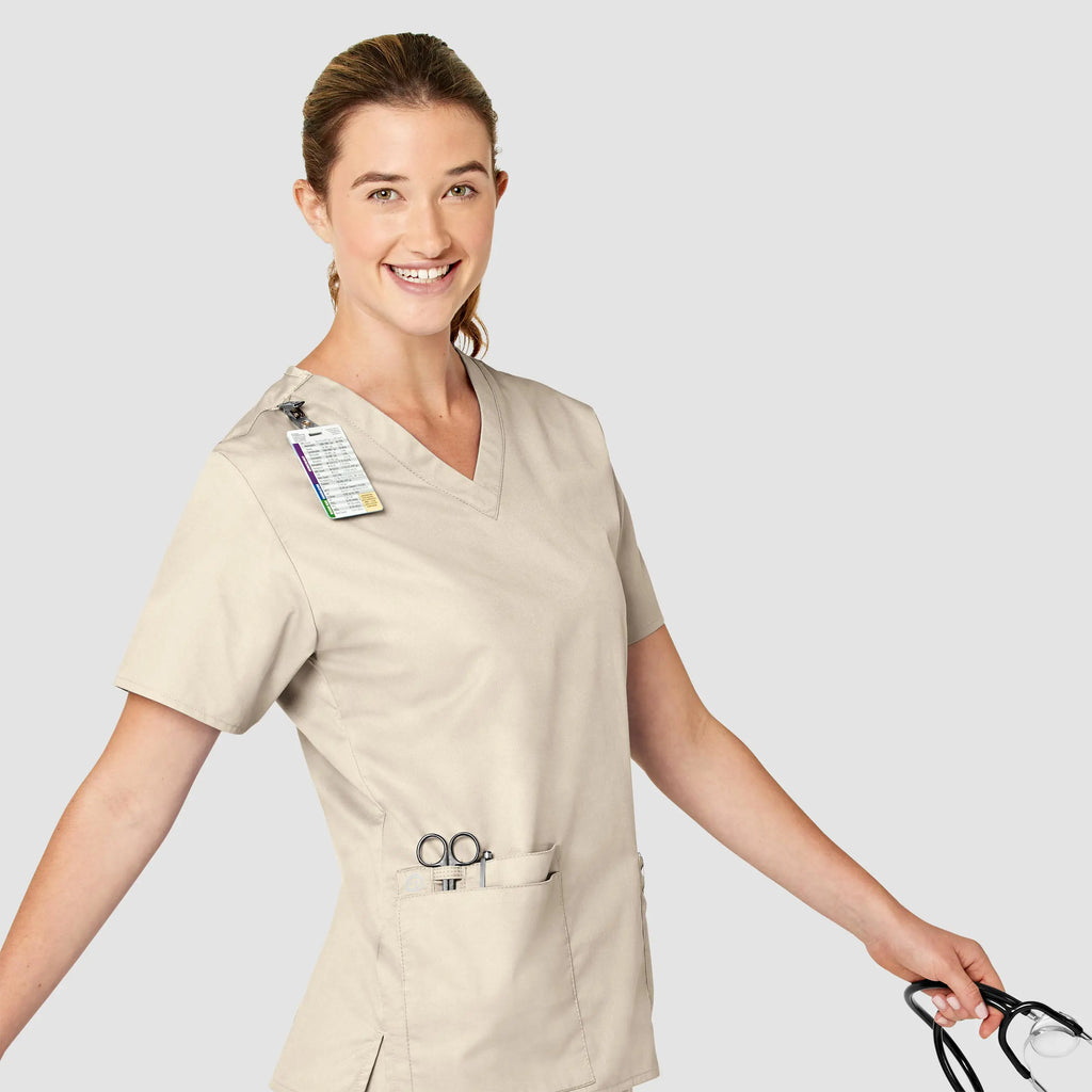 Wink Scrubs Women's WonderWORK V-Neck Scrub Top Khaki | scrub-supply.com