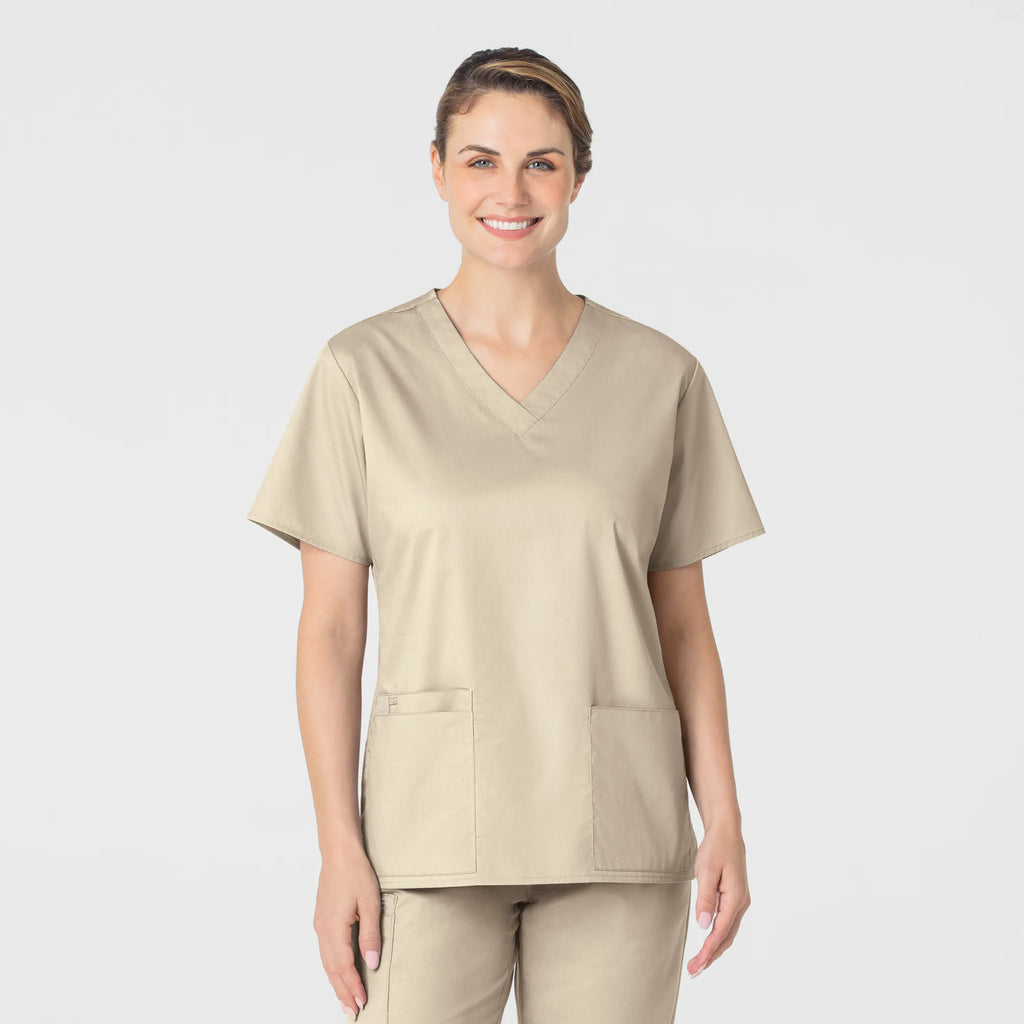 Wink Scrubs Women's WonderWORK V-Neck Scrub Top Khaki | scrub-supply.com