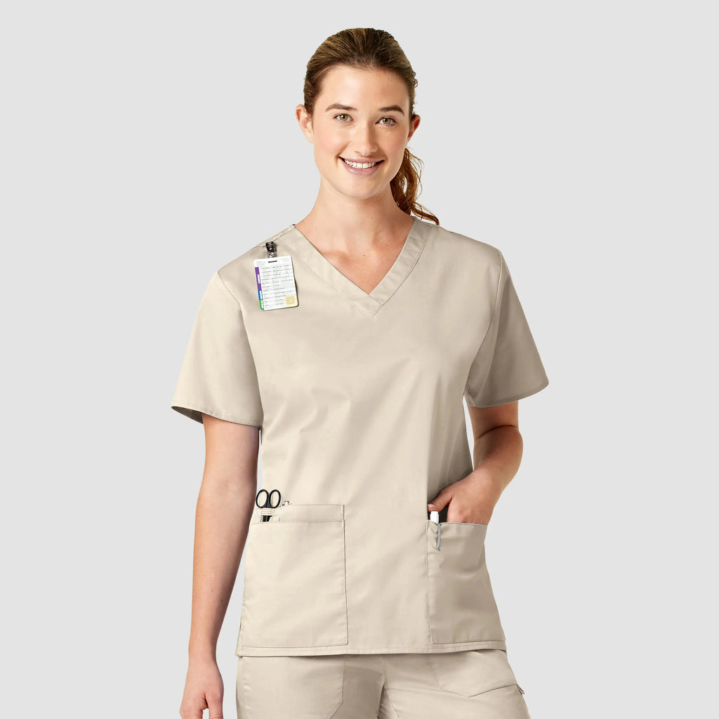 Wink Scrubs Women's WonderWORK V-Neck Scrub Top Khaki | scrub-supply.com