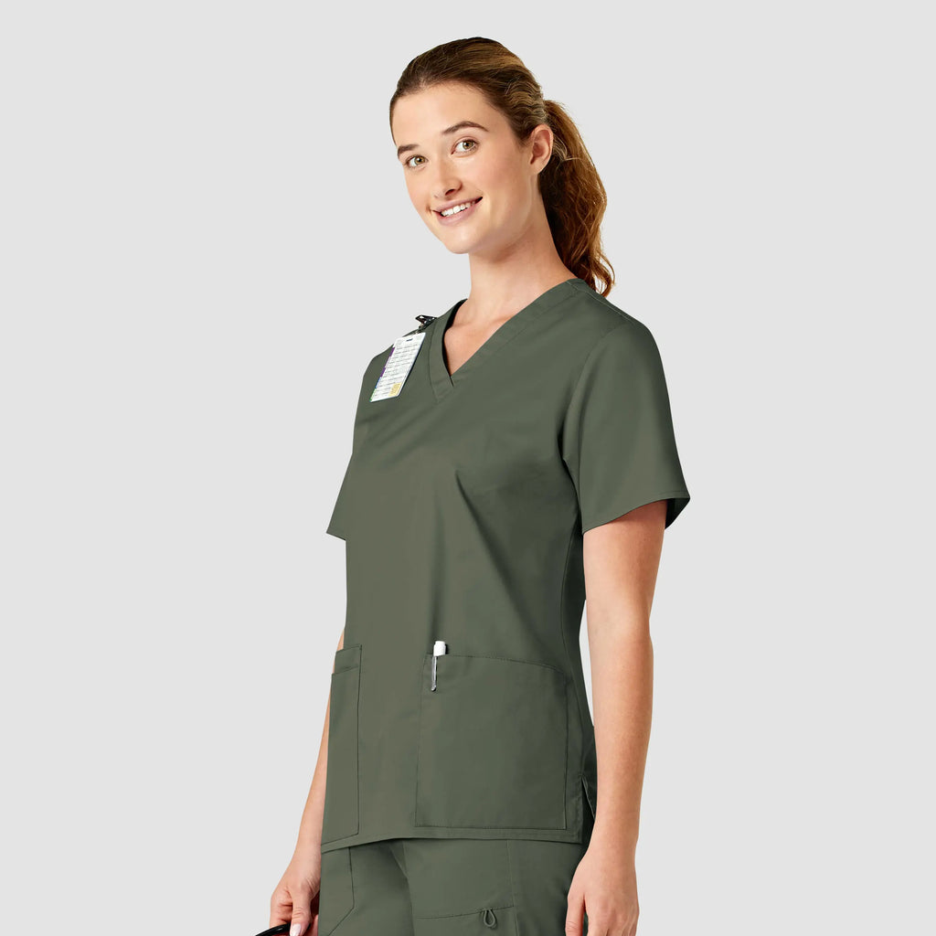 Wink Scrubs Women's WonderWORK V-Neck Scrub Top Olive | scrub-supply.com