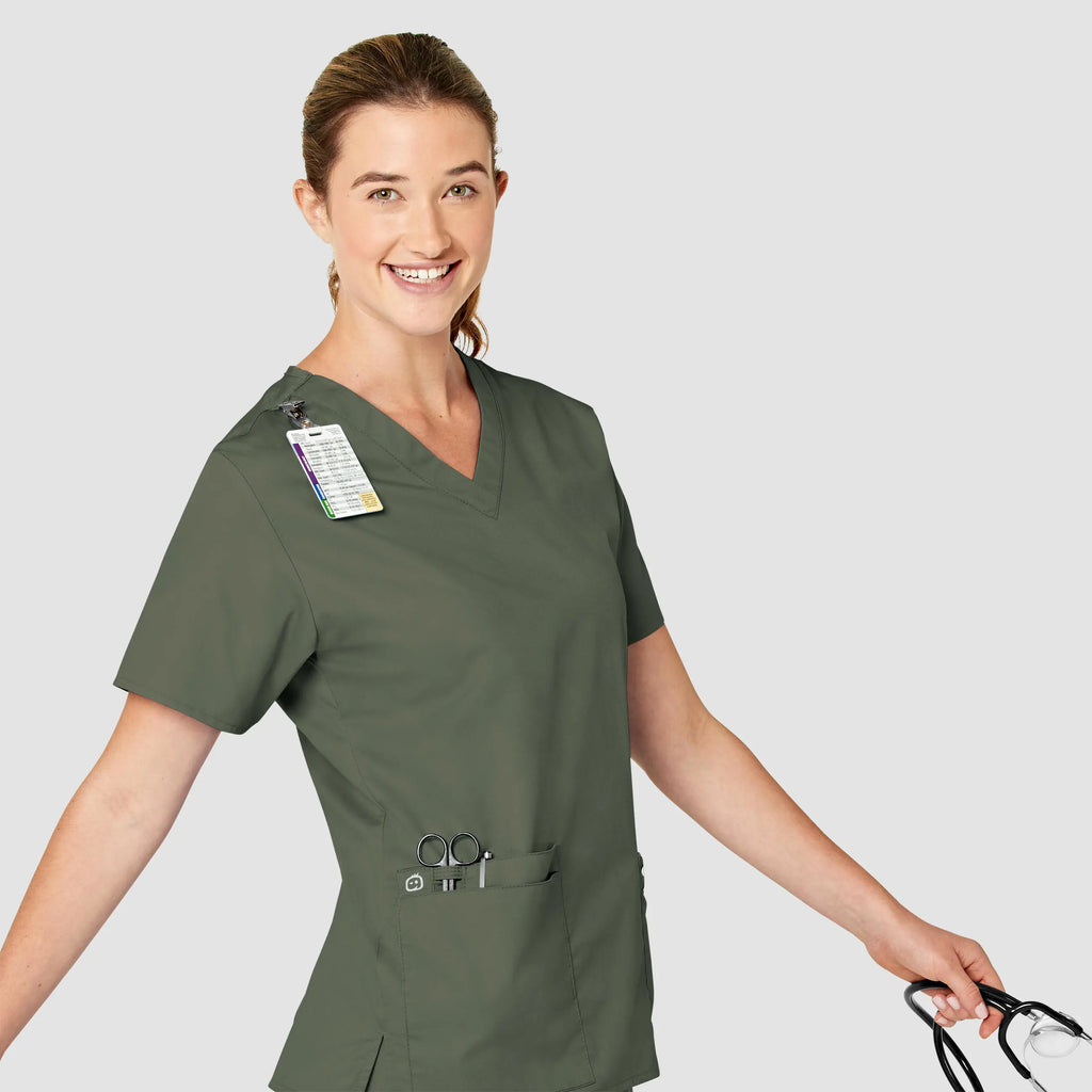 Wink Scrubs Women's WonderWORK V-Neck Scrub Top Olive | scrub-supply.com