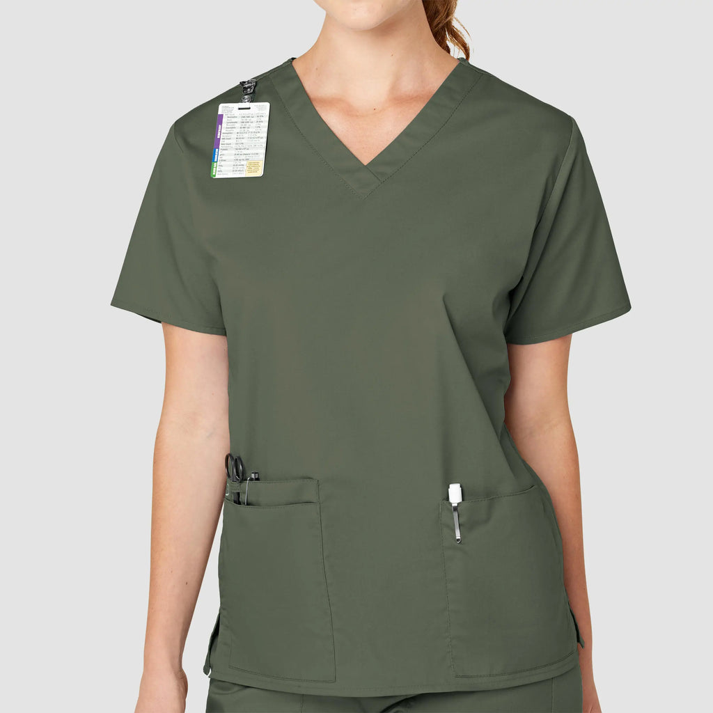 Wink Scrubs Women's WonderWORK V-Neck Scrub Top Olive | scrub-supply.com