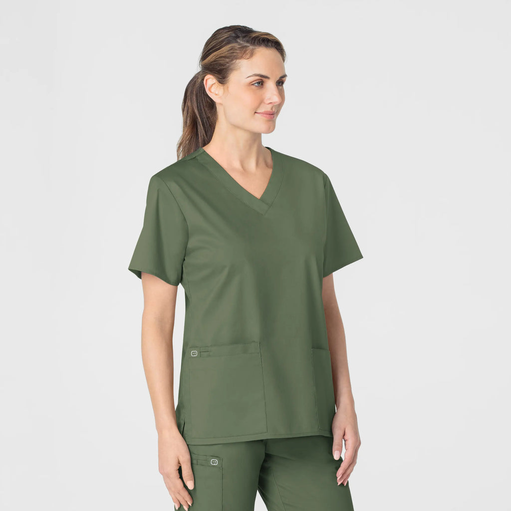 Wink Scrubs Women's WonderWORK V-Neck Scrub Top Olive | scrub-supply.com