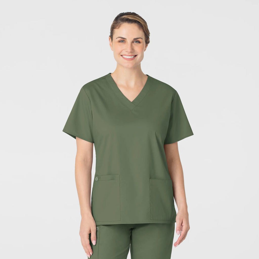 Wink Scrubs Women's WonderWORK V-Neck Scrub Top Olive | scrub-supply.com