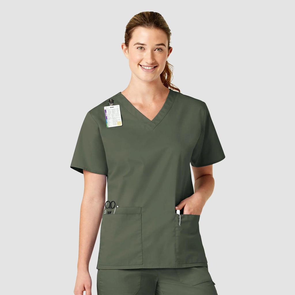 Wink Scrubs Women's WonderWORK V-Neck Scrub Top Olive | scrub-supply.com