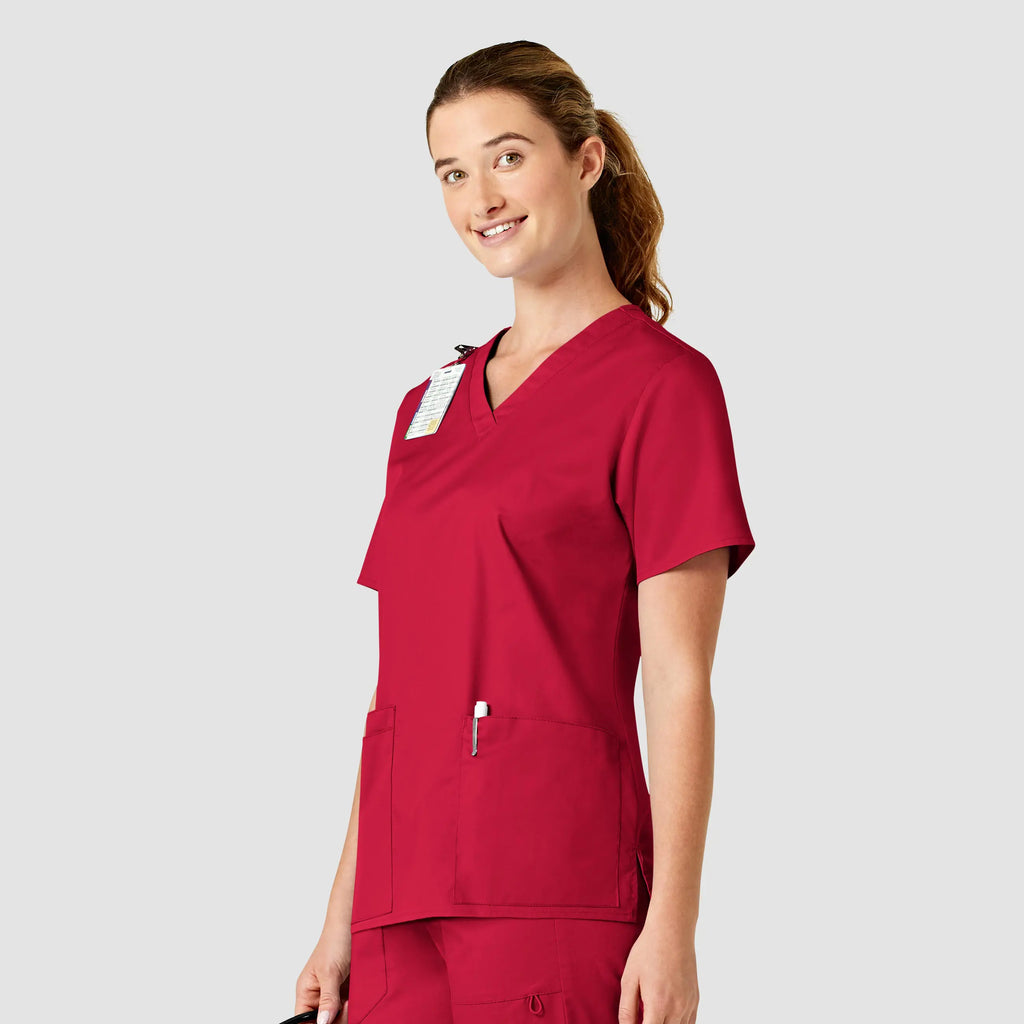 Wink Scrubs Women's WonderWORK V-Neck Scrub Top Red | scrub-supply.com