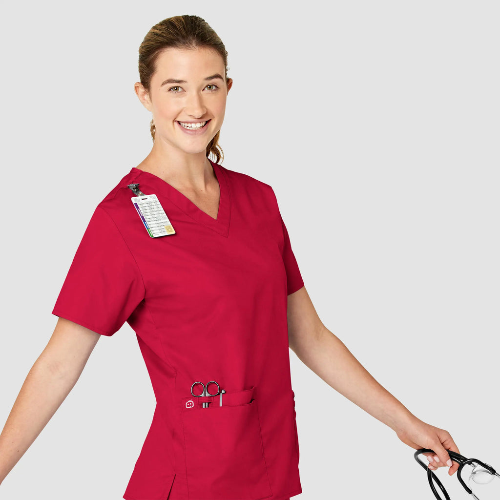 Wink Scrubs Women's WonderWORK V-Neck Scrub Top Red | scrub-supply.com