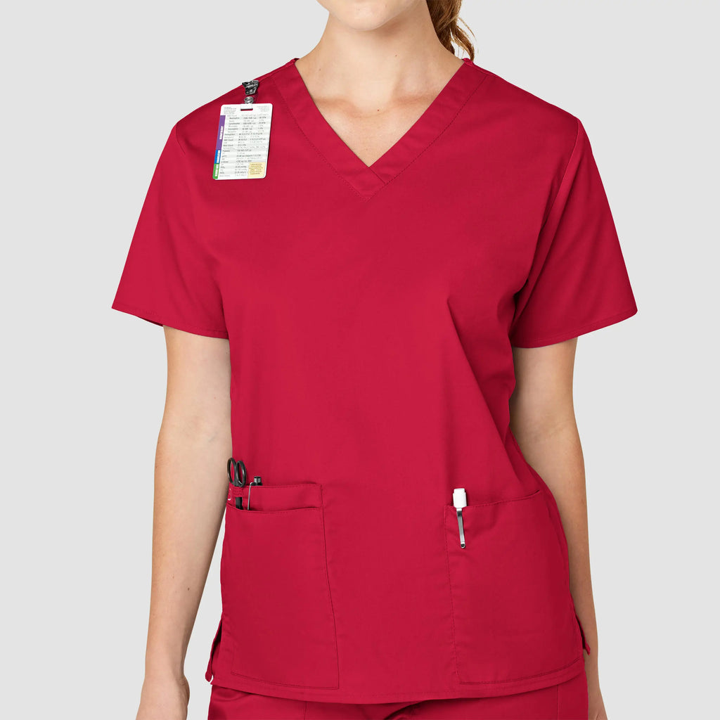 Wink Scrubs Women's WonderWORK V-Neck Scrub Top Red | scrub-supply.com