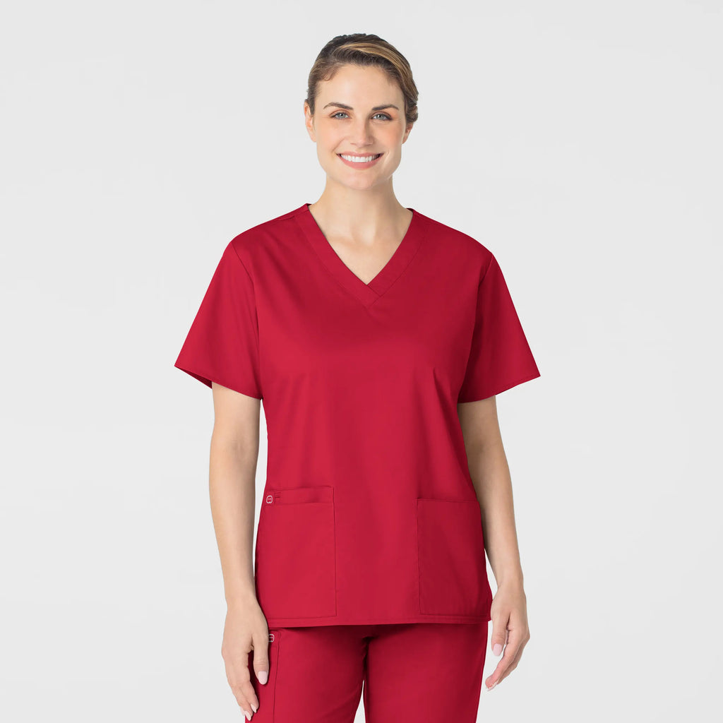 Wink Scrubs Women's WonderWORK V-Neck Scrub Top Red | scrub-supply.com