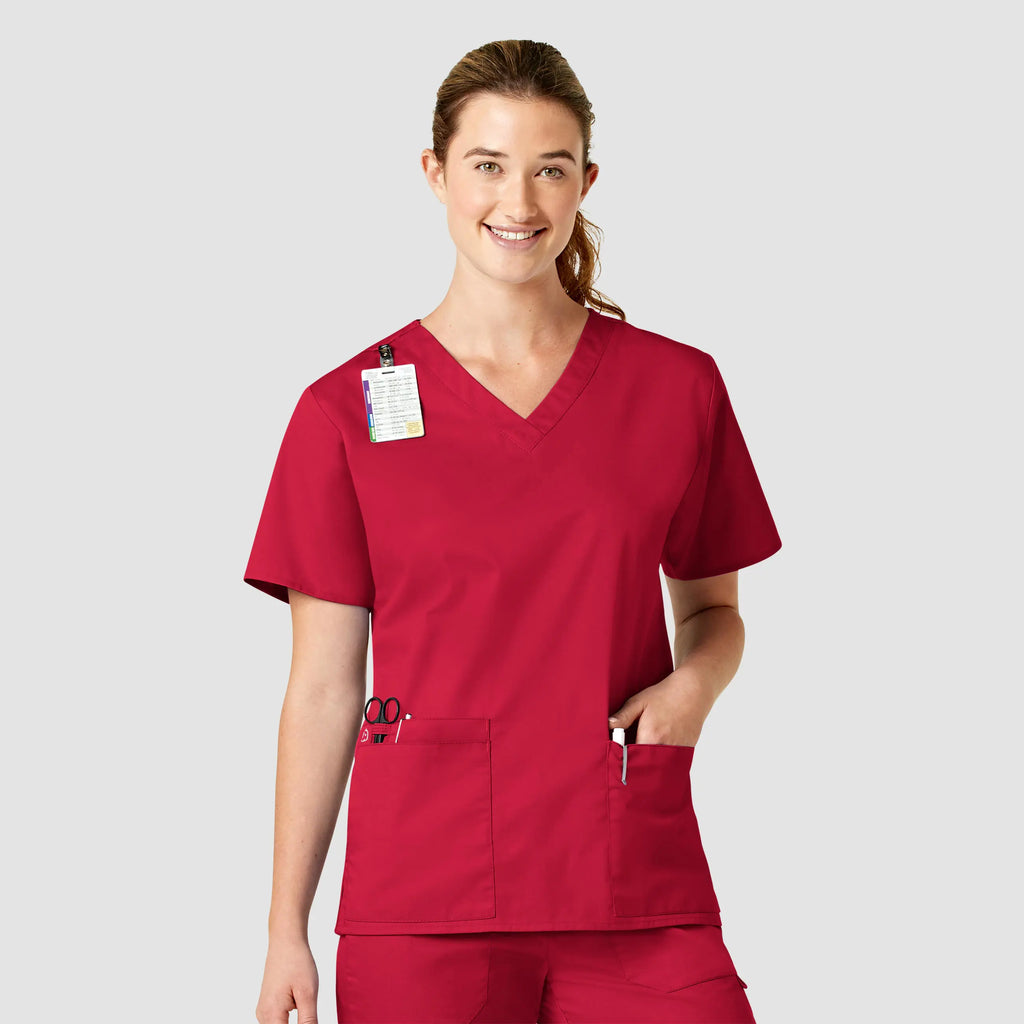 Wink Scrubs Women's WonderWORK V-Neck Scrub Top Red | scrub-supply.com