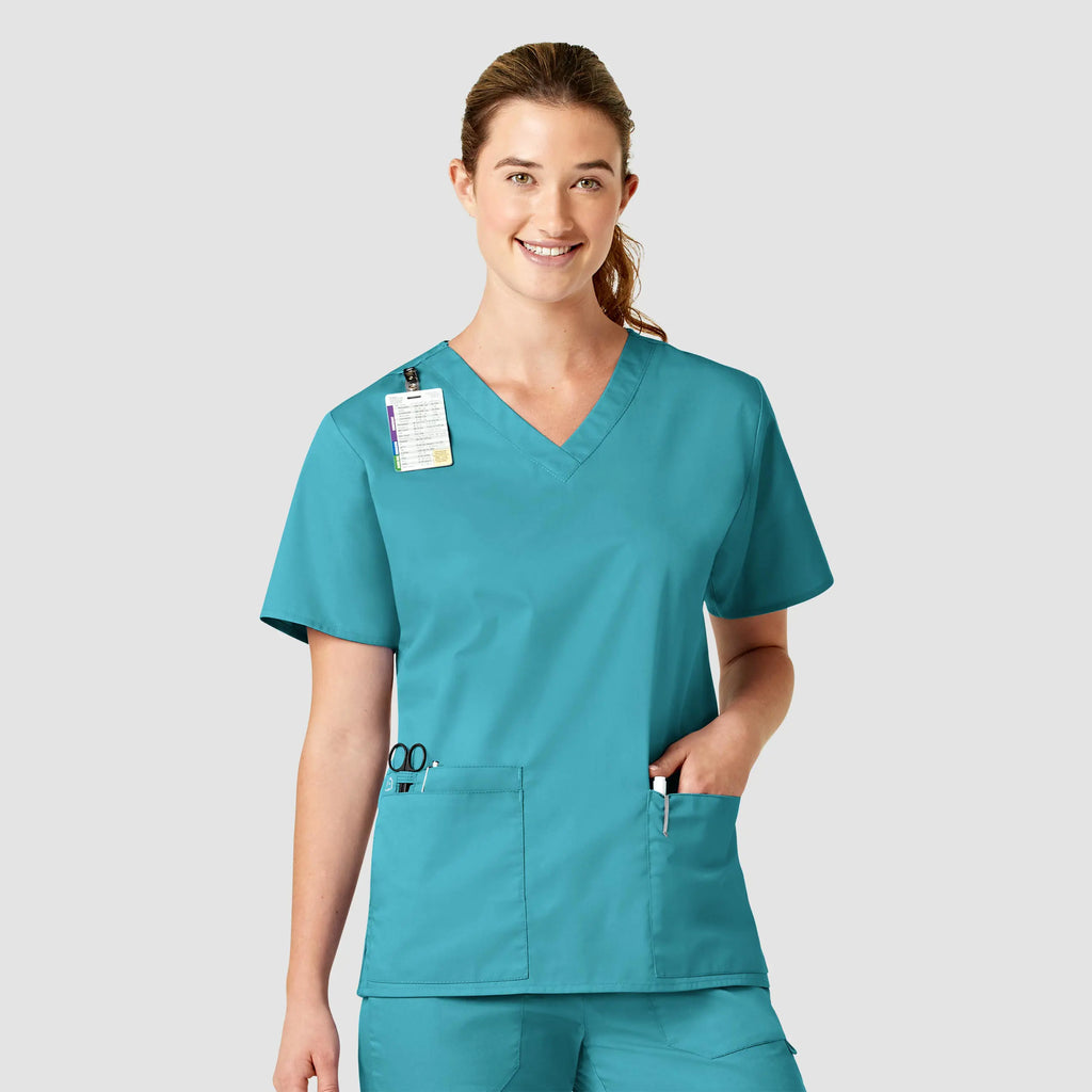 Wink Scrubs Women's WonderWORK V-Neck Scrub Top Teal | scrub-supply.com