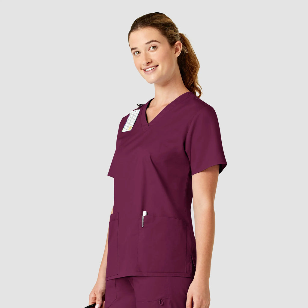 Wink Scrubs Women's WonderWORK V-Neck Scrub Top Wine | scrub-supply.com