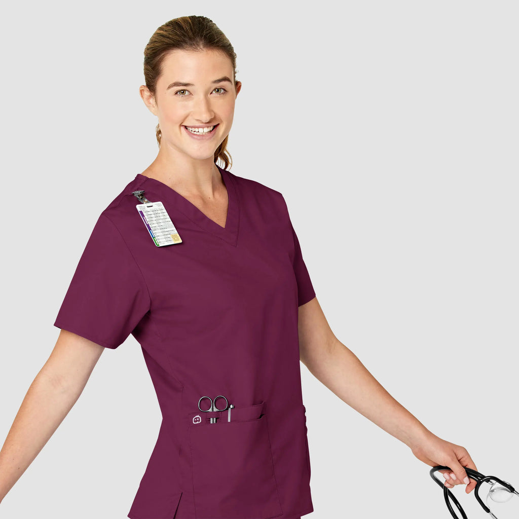 Wink Scrubs Women's WonderWORK V-Neck Scrub Top Wine | scrub-supply.com