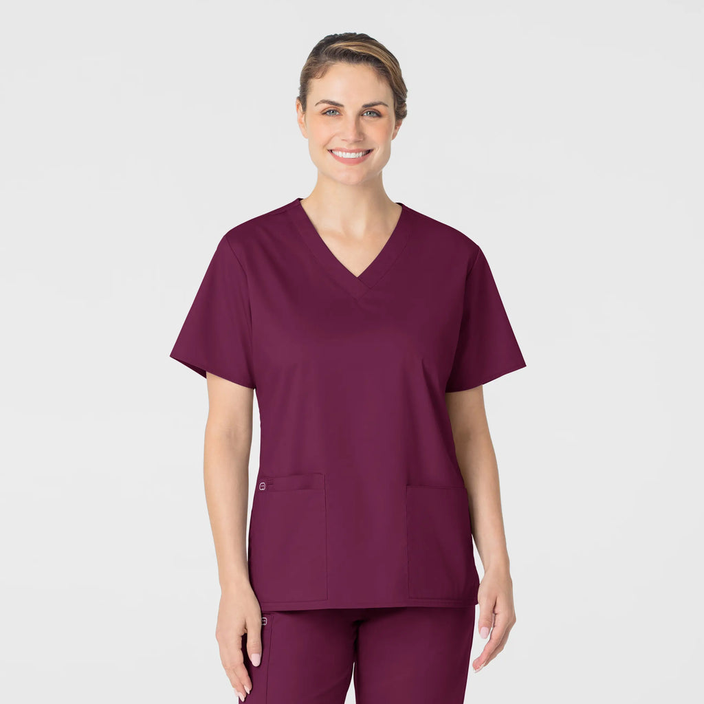 Wink Scrubs Women's WonderWORK V-Neck Scrub Top Wine | scrub-supply.com