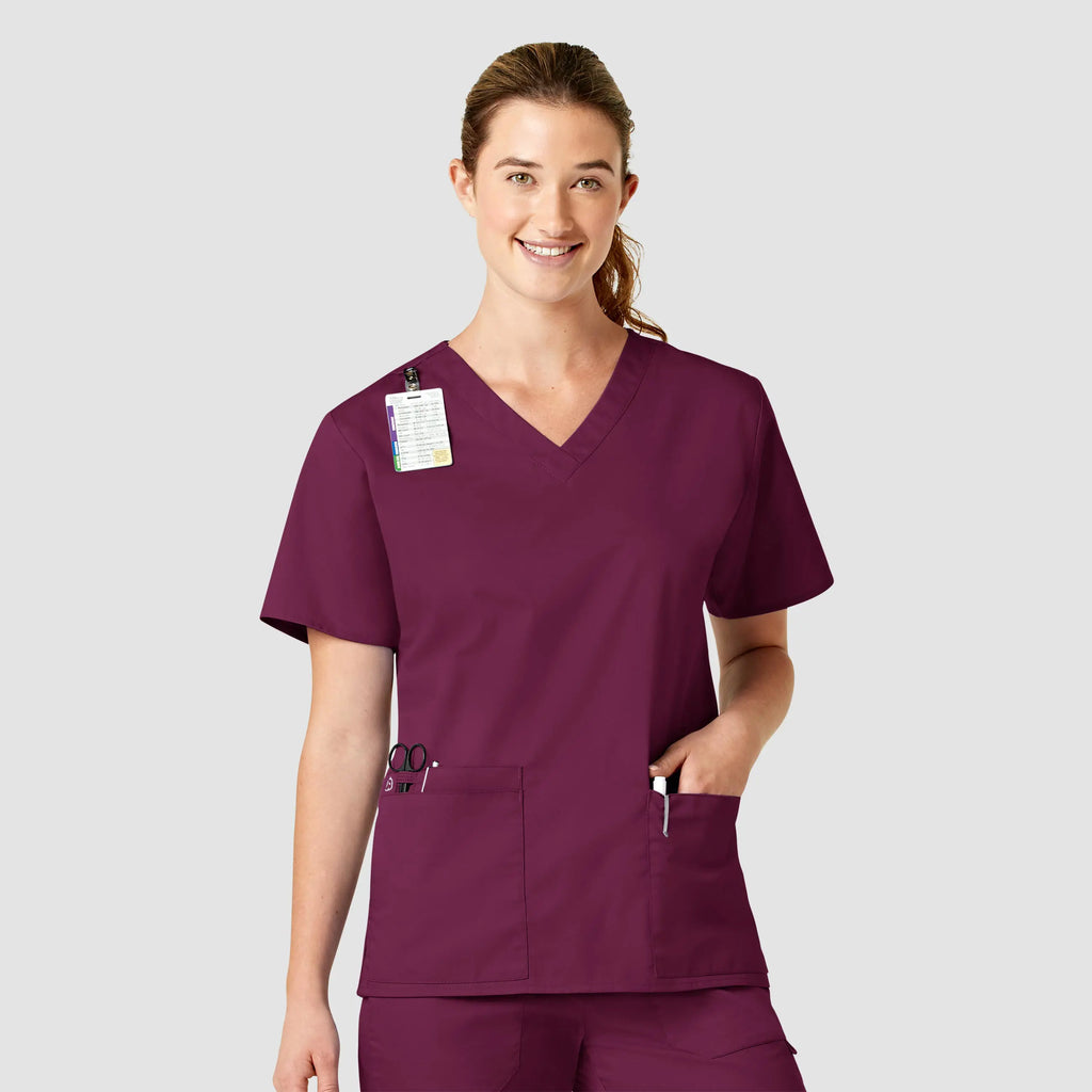 Wink Scrubs Women's WonderWORK V-Neck Scrub Top Wine | scrub-supply.com