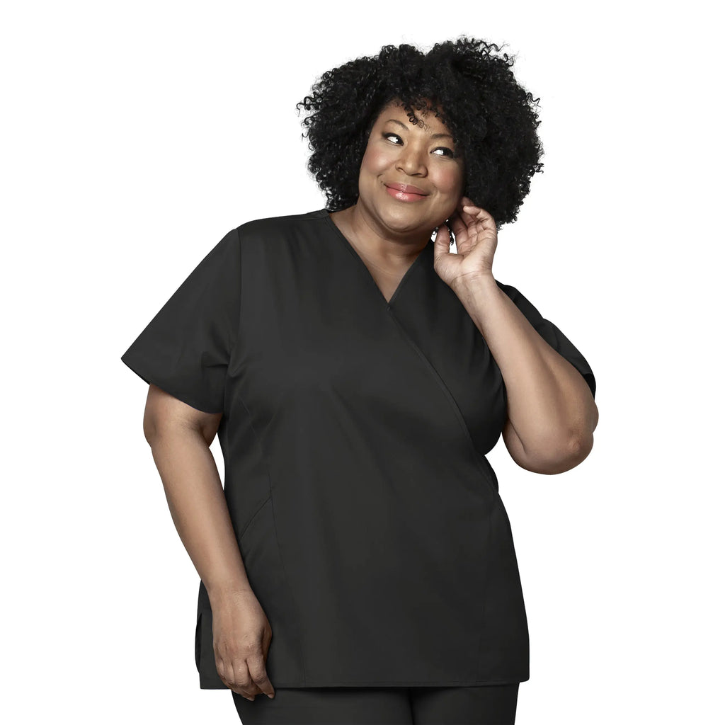 Wink Scrubs Women's WonderWORK Mock Wrap Scrub Top Black | scrub-supply.com