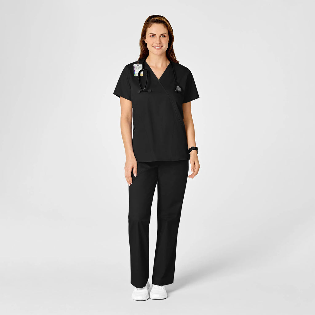 Wink Scrubs Women's WonderWORK Mock Wrap Scrub Top Black | scrub-supply.com