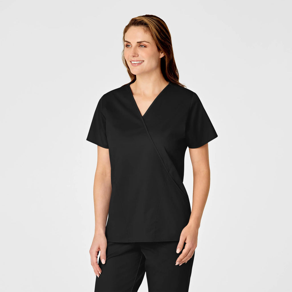 Wink Scrubs Women's WonderWORK Mock Wrap Scrub Top Black | scrub-supply.com