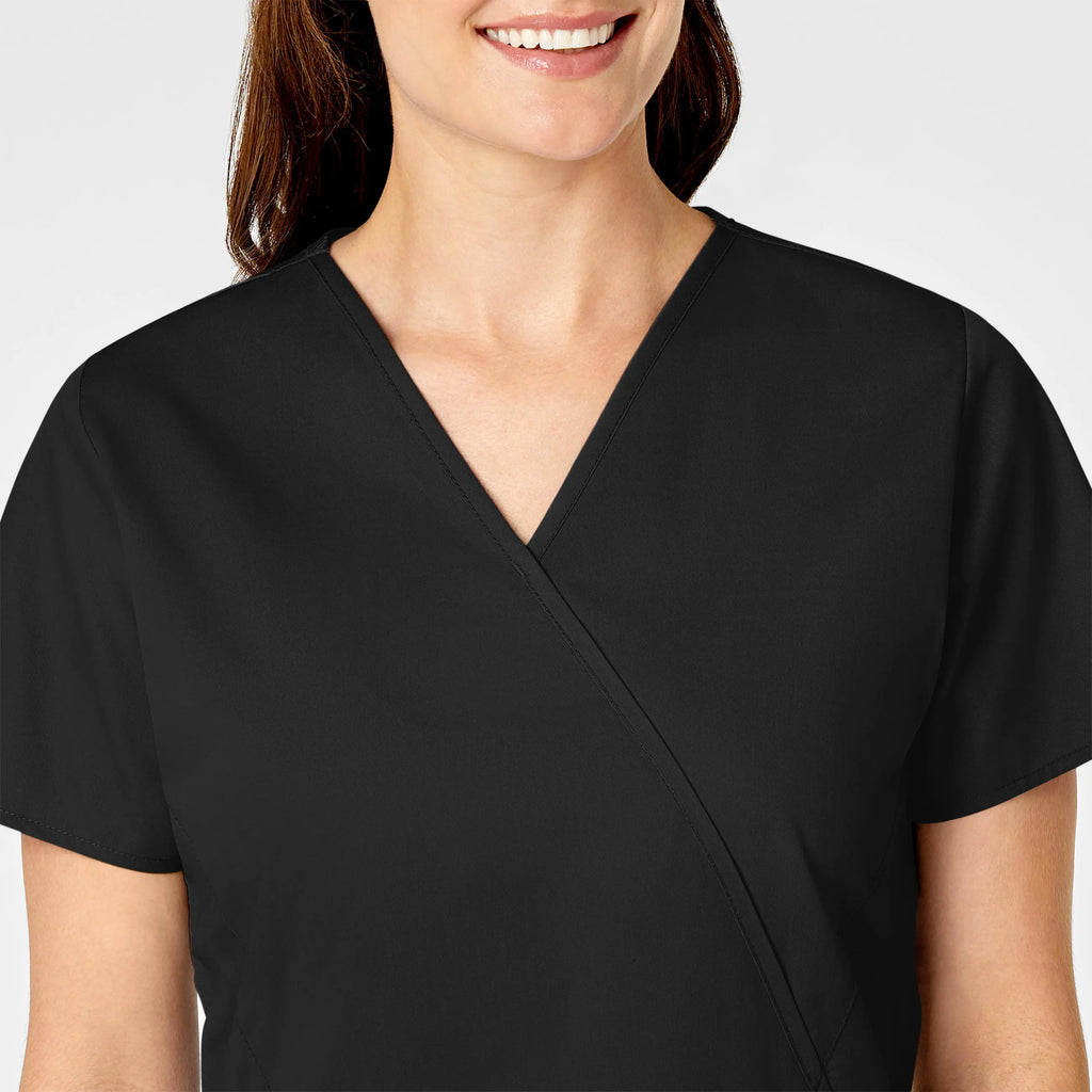 Wink Scrubs Women's WonderWORK Mock Wrap Scrub Top Black | scrub-supply.com