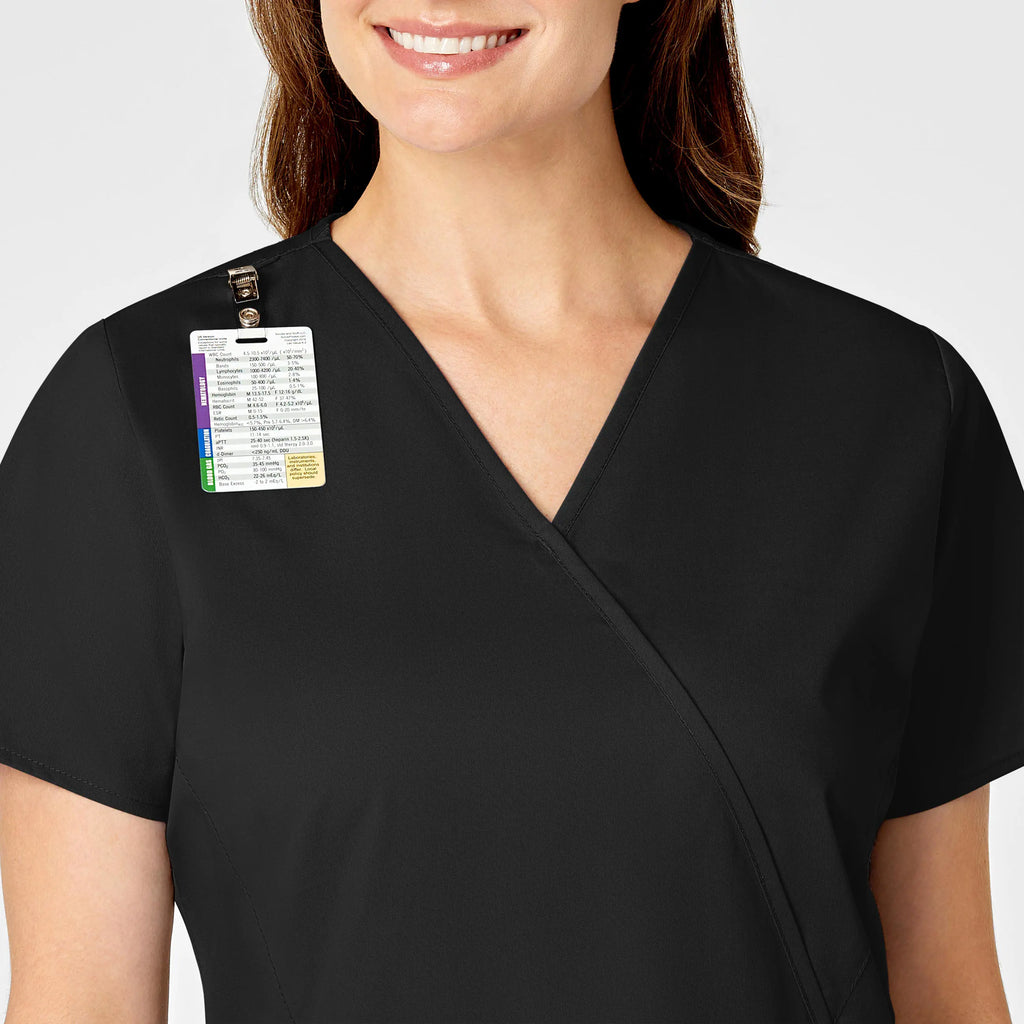 Wink Scrubs Women's WonderWORK Mock Wrap Scrub Top Black | scrub-supply.com