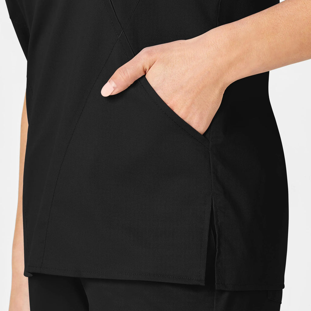 Wink Scrubs Women's WonderWORK Mock Wrap Scrub Top Black | scrub-supply.com