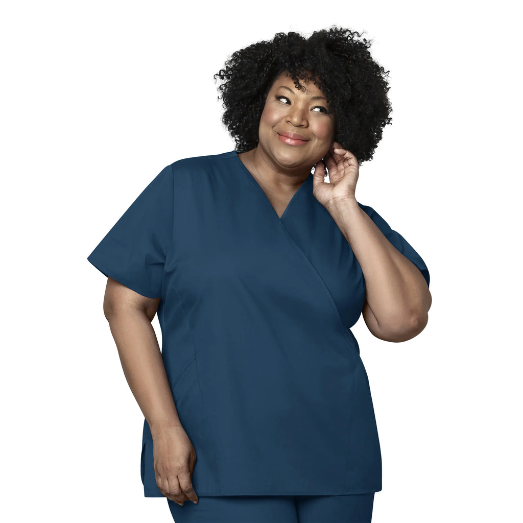 Wink Scrubs Women's WonderWORK Mock Wrap Scrub Top Caribbean Blue | scrub-supply.com