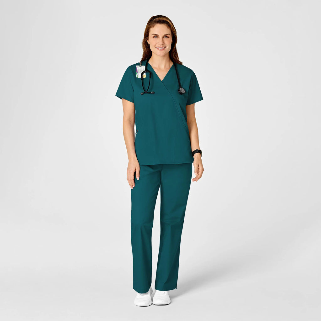 Wink Scrubs Women's WonderWORK Mock Wrap Scrub Top Caribbean Blue | scrub-supply.com