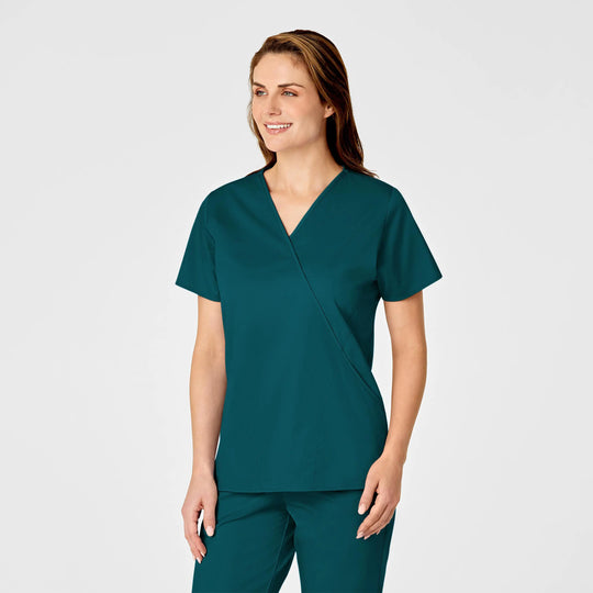 Wink Scrubs Women's WonderWORK Mock Wrap Scrub Top Caribbean Blue | scrub-supply.com